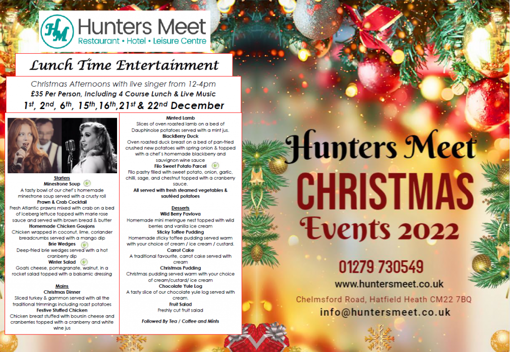 Christmasmenu2022 Hunters Meet Hotel near Stansted Airport